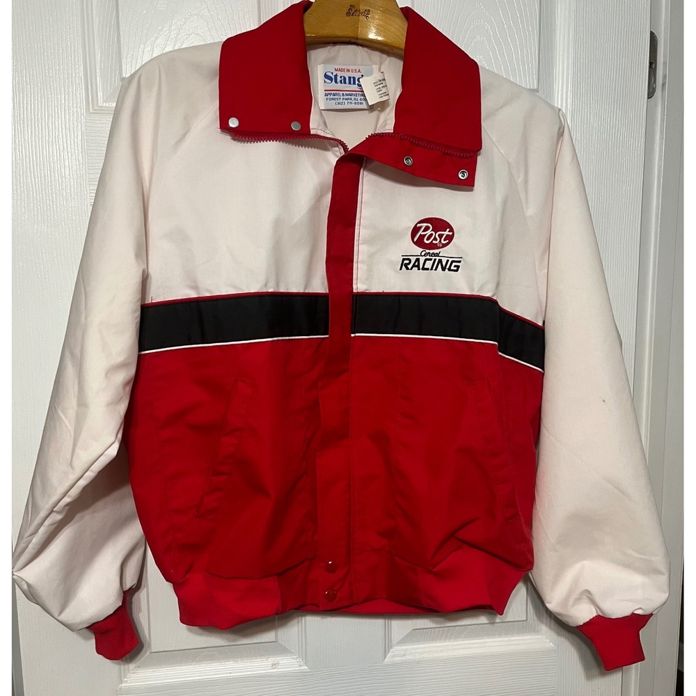 Vintage Post Cereal Nascar Racing Jacket Red White Stange Apparel XL Mens